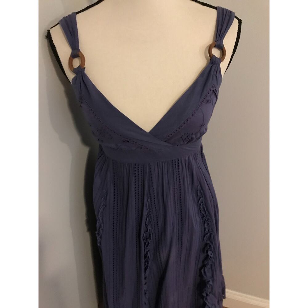 Anthropologie Lithe Savannah Eyelet Lace Sundress Blue Empire Waist Ruffle Sz 2 - Picture 7 of 11